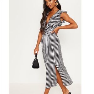 PLT Striped Ruffled Midi Dress